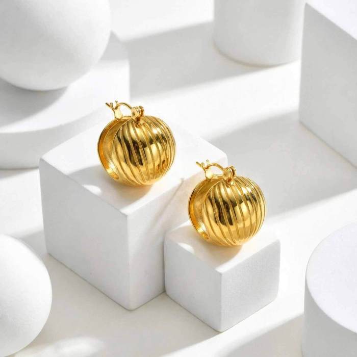 Wholesale Stainless Steel Ribbed Hoop Earrings
