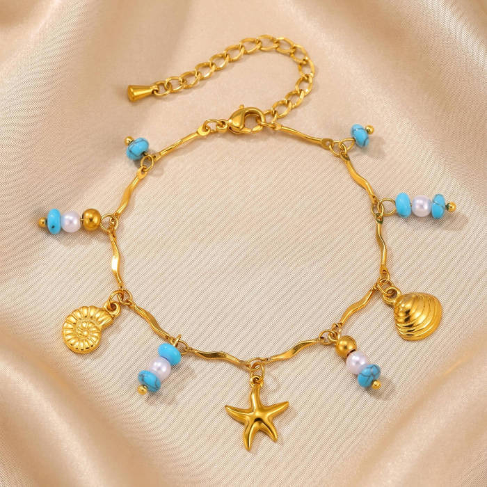 Wholesale Stainless Steel Starfish Seashell Charm Bracelet