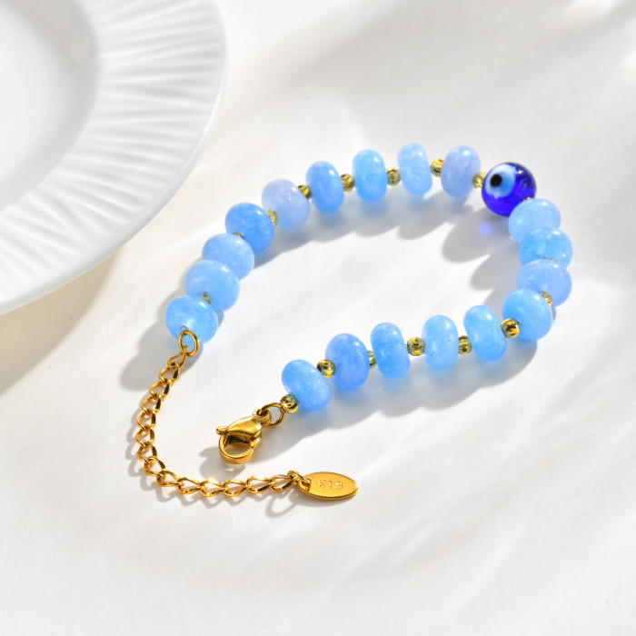 Wholesale Ocean Blue Stone Bead Evil Eye Bracelet