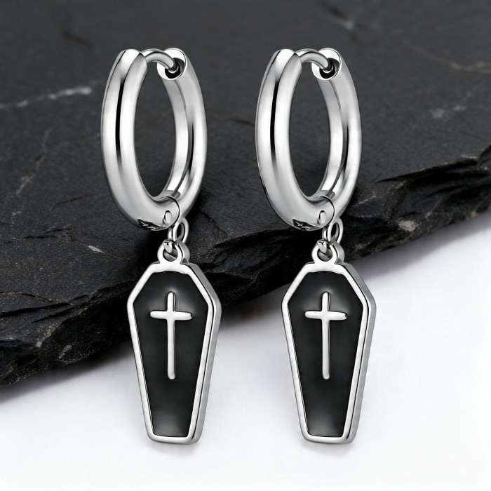 Wholesale Stainless Steel Gothic Coffin Earrings