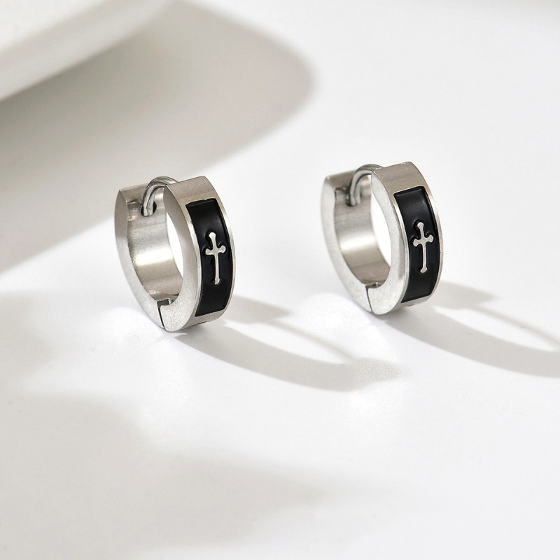 Wholesale Stainless Steel Gothic Cross Huggie Earrings