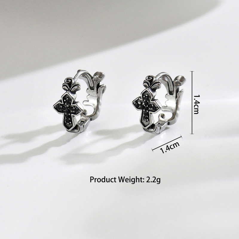 Wholesale Stainless Steel Black CZ Huggie Earrings
