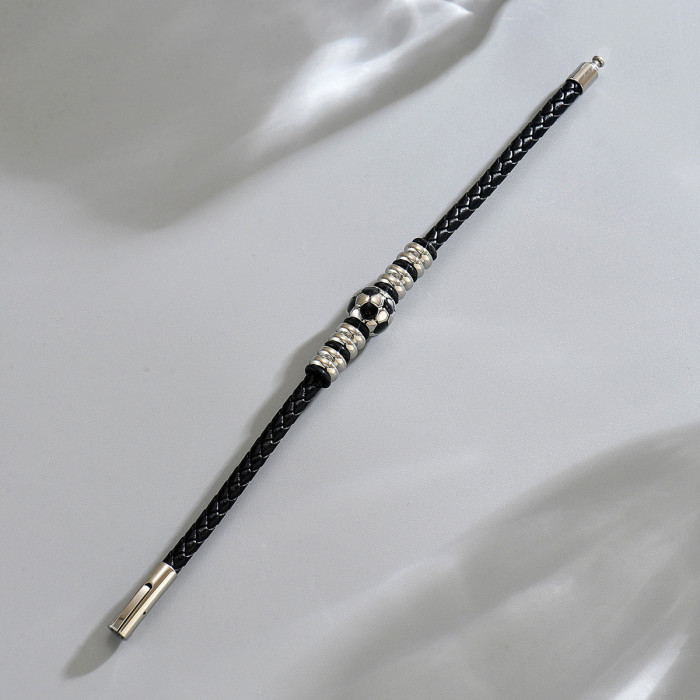 Wholesale Stainless Steel Soccer Ball Leather Bracelet