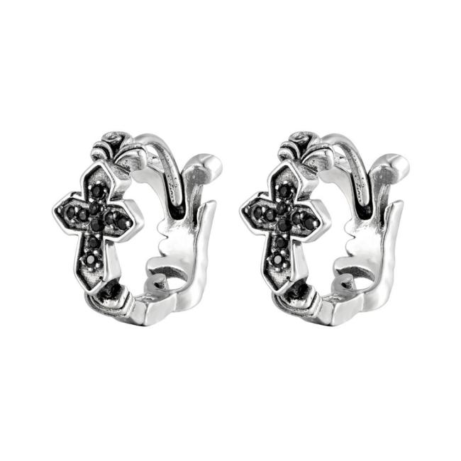 Wholesale Stainless Steel Black CZ Huggie Earrings