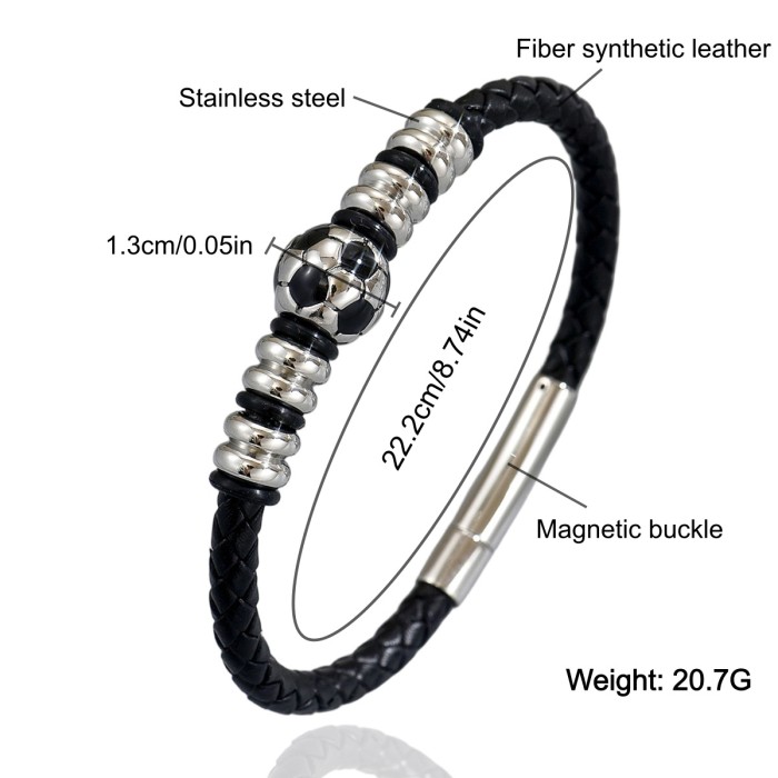 Wholesale Stainless Steel Soccer Ball Leather Bracelet