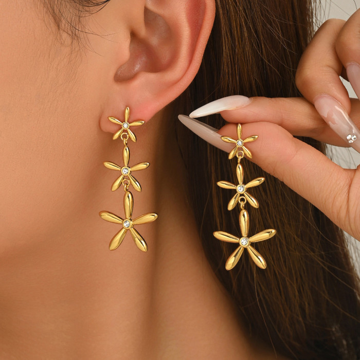 Wholesale Stainless Steel Floral Drop Earrings