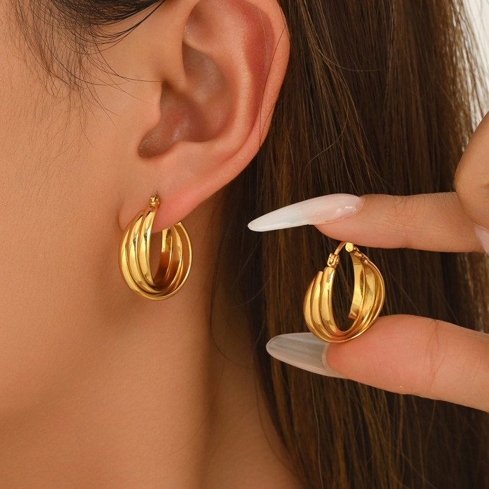 Wholesale Stainless Steel Triple Layer Earrings