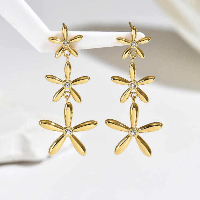 Wholesale Stainless Steel Floral Drop Earrings