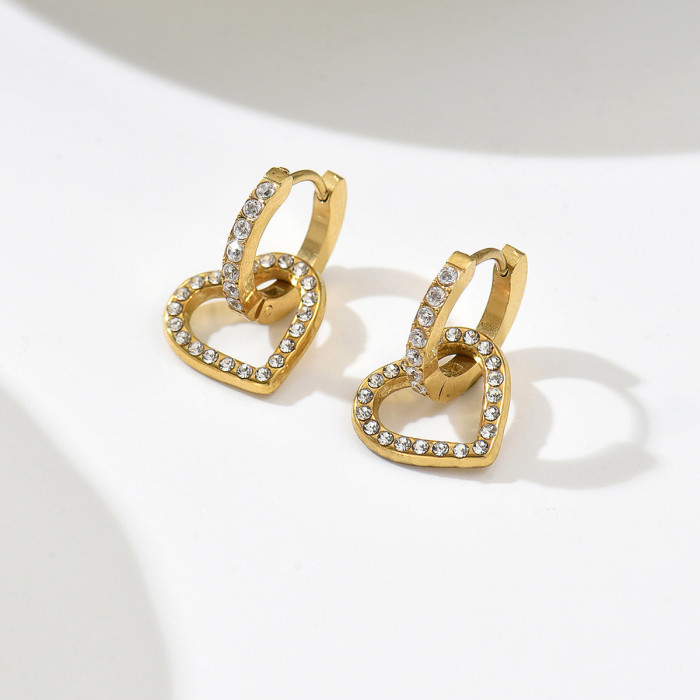 Wholesale Stainless Steel Micro-Pave Crystal Heart Earrings