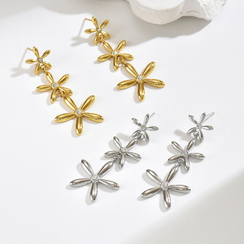 Wholesale Stainless Steel Floral Drop Earrings