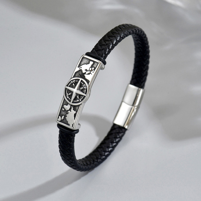 Wholesale Stainless Steel Compass World Map Bracelet