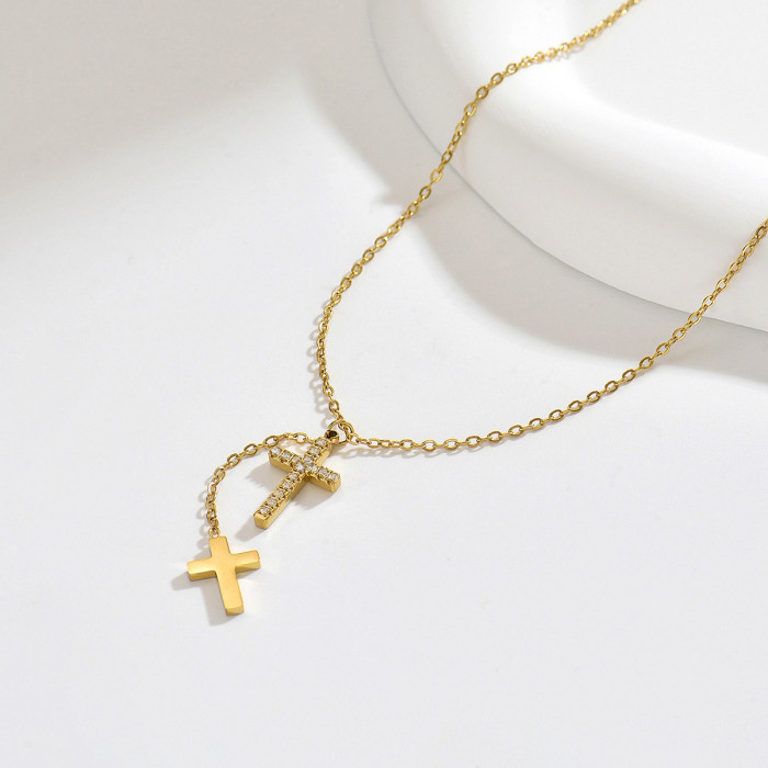 Wholesale Stainless Steel Micro-Pave Crystal Cross Necklace