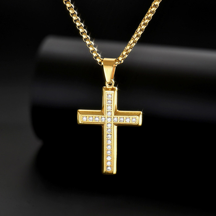Wholesale Stainless Steel Micro-Pave Crystal Cross Necklace