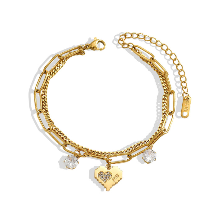 Wholesale Stainless Steel Heart Multi-Link Layered Bracelet