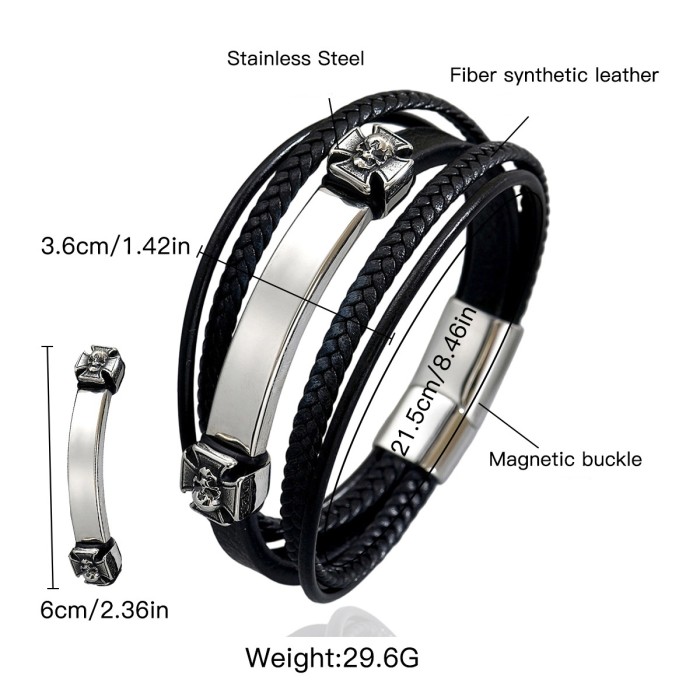 Wholesale Stainless Steel Skull Cross Leather Bracelet