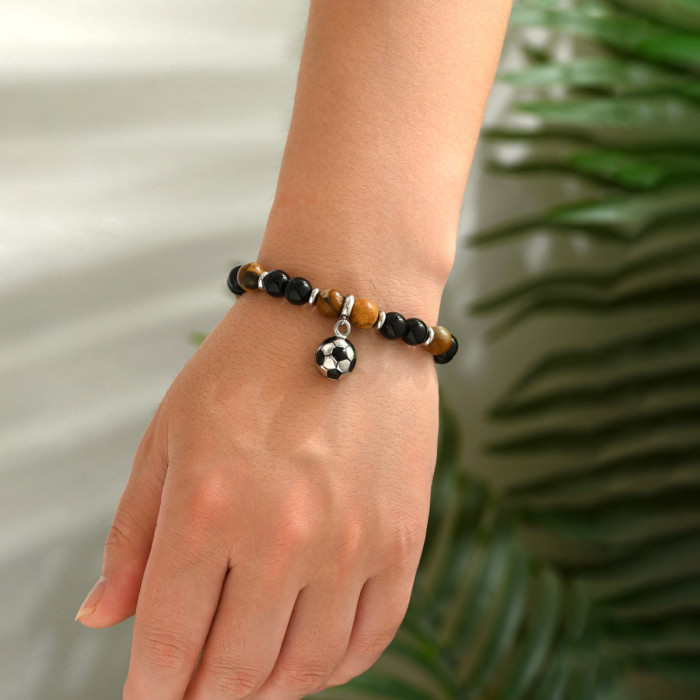 Wholesale Stainless Steel 3D Football Charm Bracelet