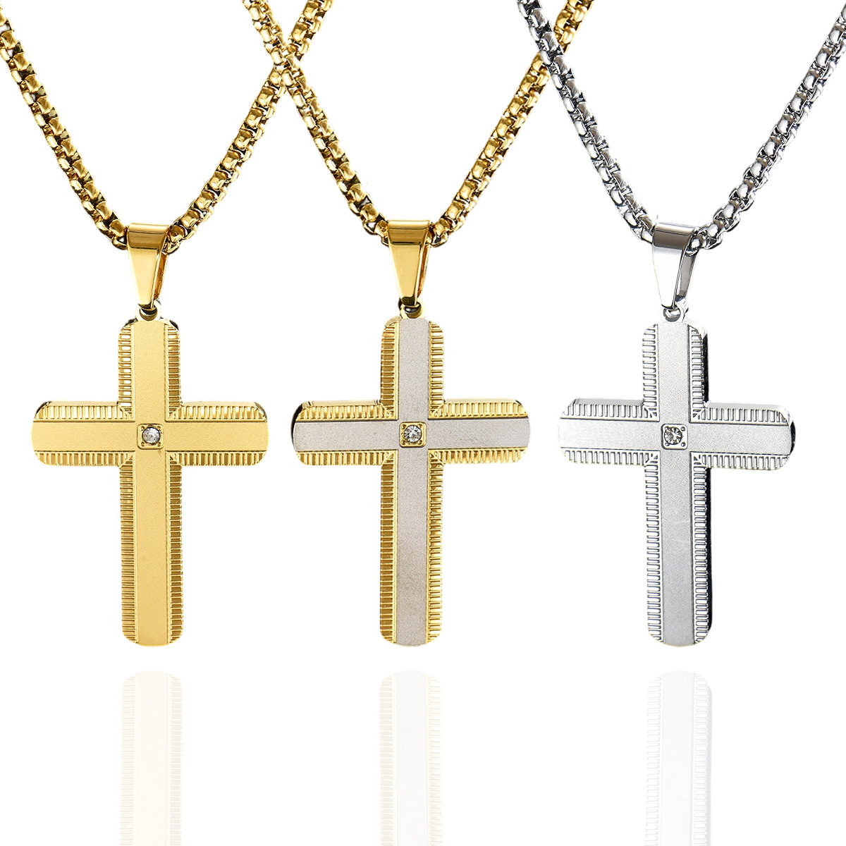 Wholesale Stainless Steel Multi-Color Plated Cross Necklace