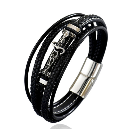 Wholesale Stainless Steel Gothic Multi-Layer Leather Bracelet