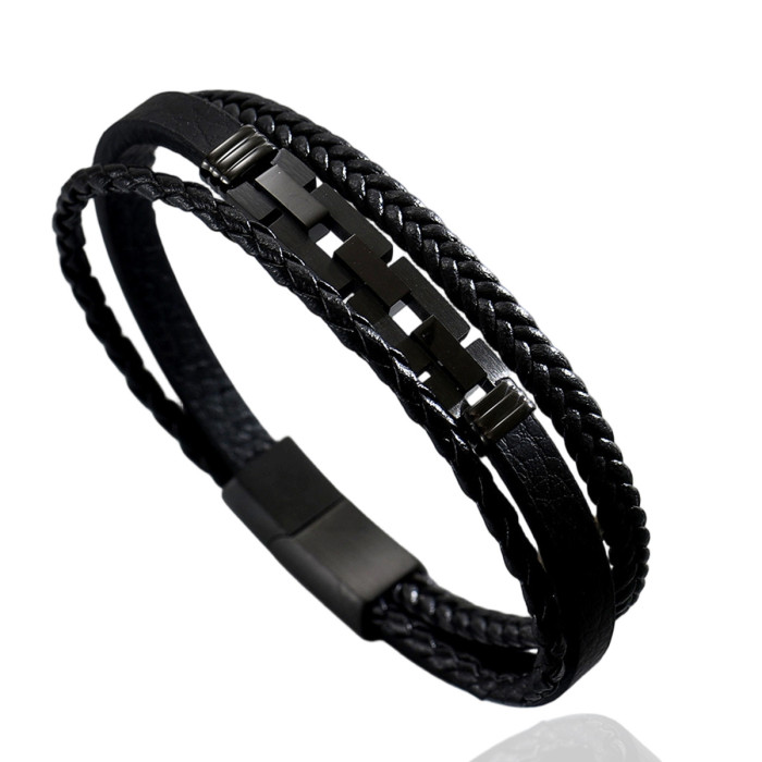 Wholesale Stainless Steel Multi-Strand Leather Bracelet