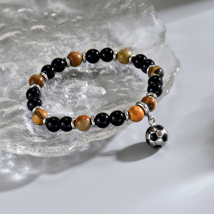 Wholesale Stainless Steel 3D Football Charm Bracelet