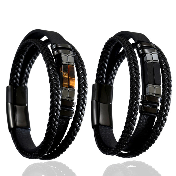 Wholesale Natural Gemstone Multi-Layer Leather Bracelet