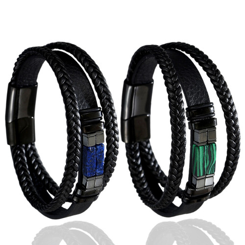Wholesale Natural Gemstone Multi-Layer Leather Bracelet