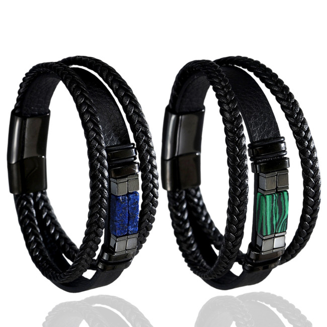 Wholesale Natural Gemstone Multi-Layer Leather Bracelet