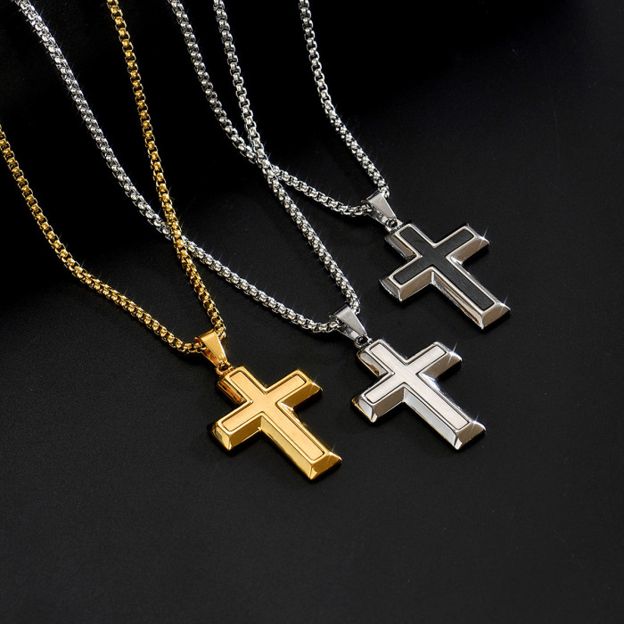 Wholesale Stainless Steel Brushed Cross Necklace