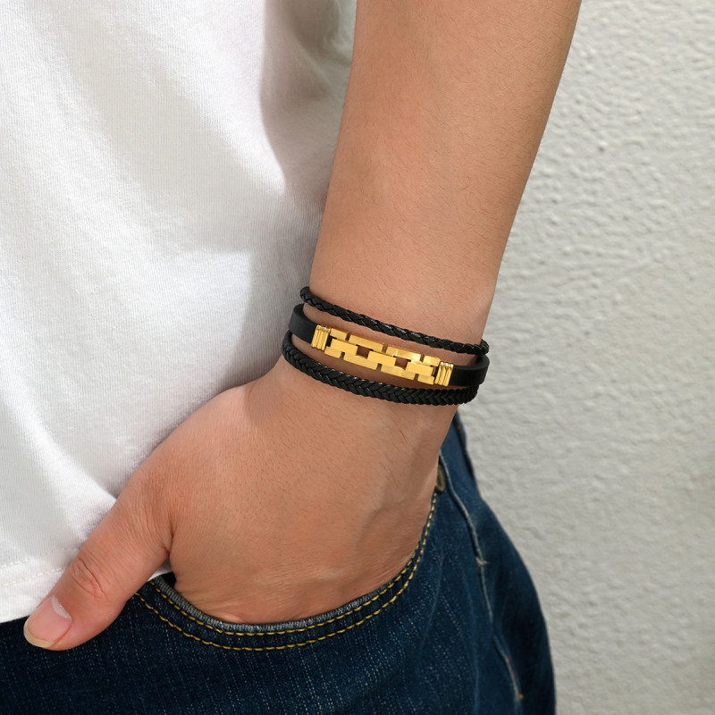 Wholesale Stainless Steel Multi-Strand Leather Bracelet
