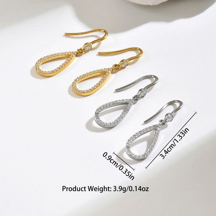 Wholesale Stainless Steel CZ Teardrop Hook Earrings