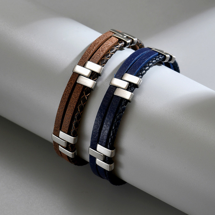 Wholesale Stainless Steel Multi-Layer Leather Bracelet