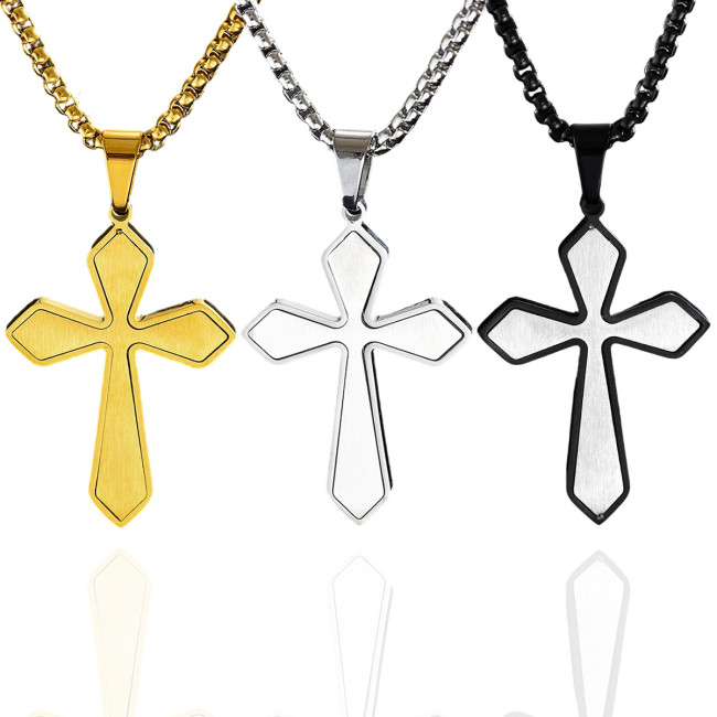 Wholesale Stainless Steel Diamond-Edge Layered Crucifix