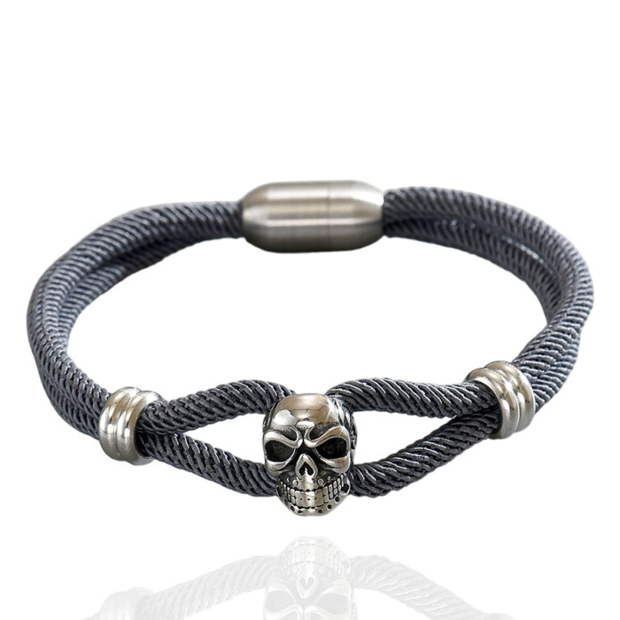 Wholesale Stainless Steel Skull Cord Bracelet