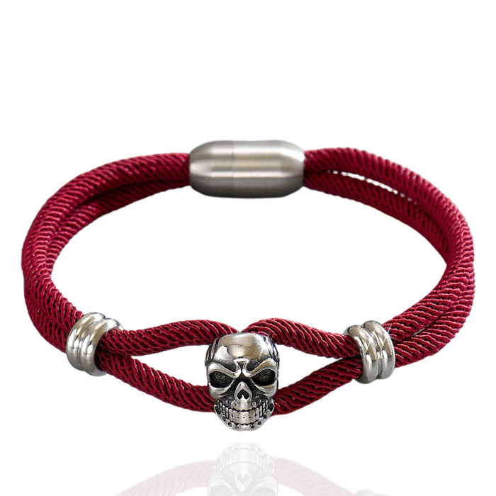 Wholesale Stainless Steel Skull Cord Bracelet