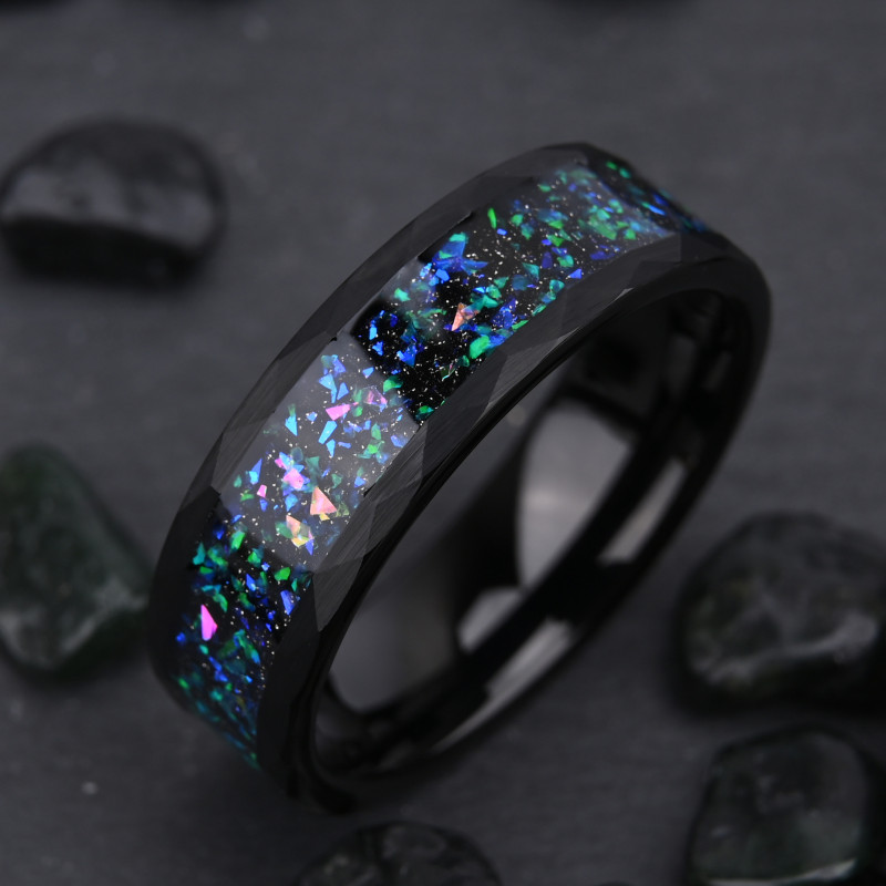 Wholesale Tungsten Carbide Green & Blue Opal Inlay Rings