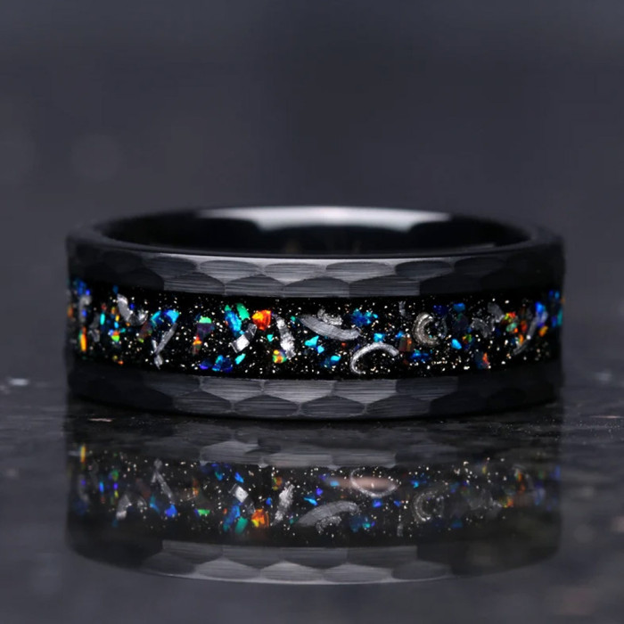 Wholesale Tungsten Carbide Black Hammered Rings