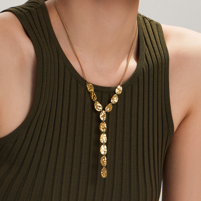 Wholesale Stainless Steel Hammered Discs Y-Necklace