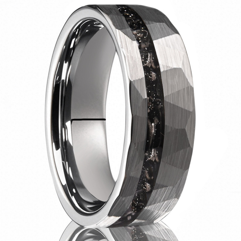 Wholesale 8mm Tungsten Carbide Ring with Meteorite Fragments