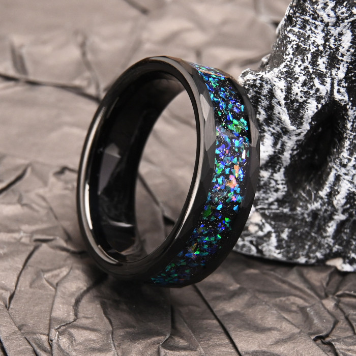 Wholesale Tungsten Carbide Green & Blue Opal Inlay Rings