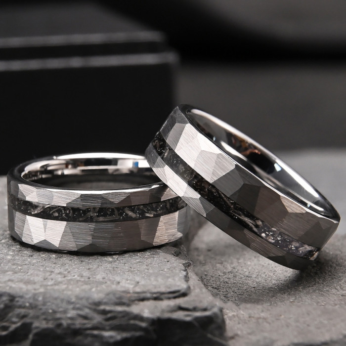 Wholesale 8mm Tungsten Carbide Ring with Meteorite Fragments