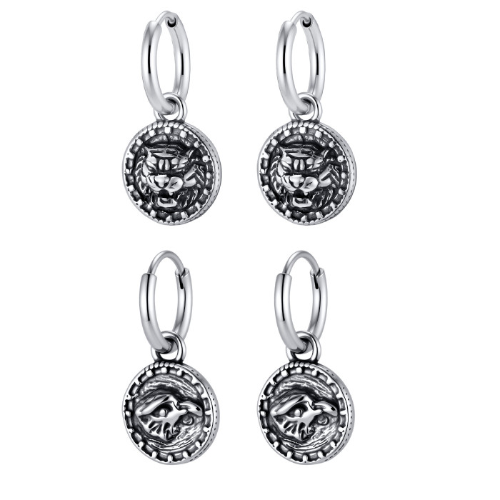 Wholesale Stainless Steel Eagle Tiger Hoop Earrings