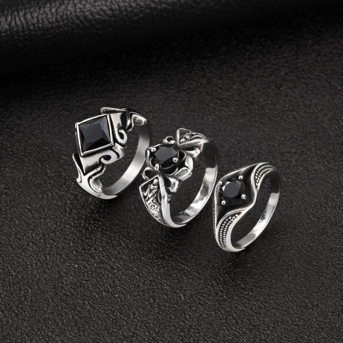 Wholesale Stainless Steel Gothic Black CZ Rings