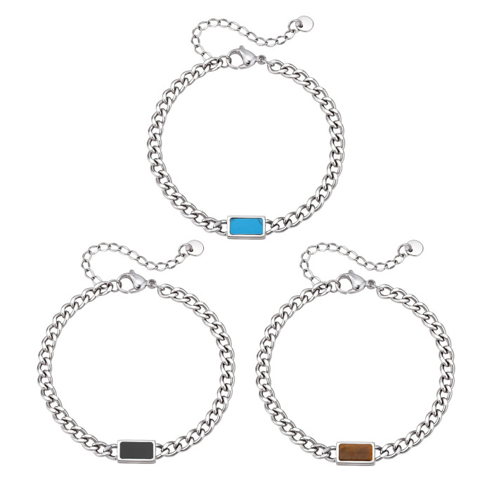 Wholesale Stainless Steel Gemstone Inlay Cuban Link Bracelets