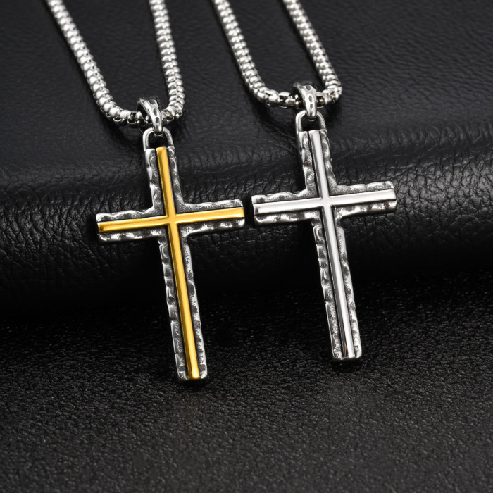 Wholesale Stainless Steel Hammered Cross Necklaces