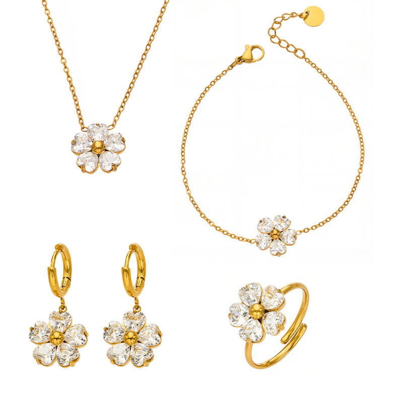 Wholesale Stainless Steel CZ Floral Jewelry Set