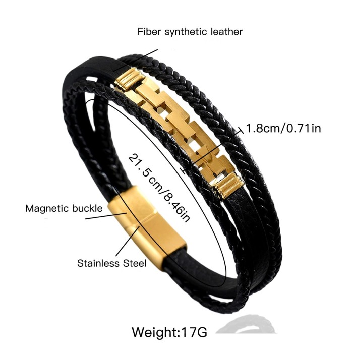 Wholesale Stainless Steel Multi-Strand Leather Bracelet