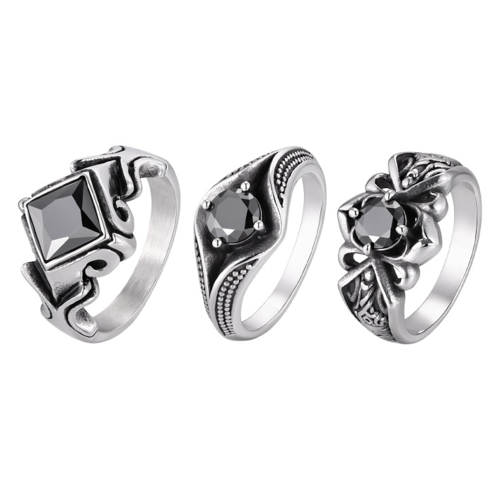 Wholesale Stainless Steel Gothic Black CZ Rings
