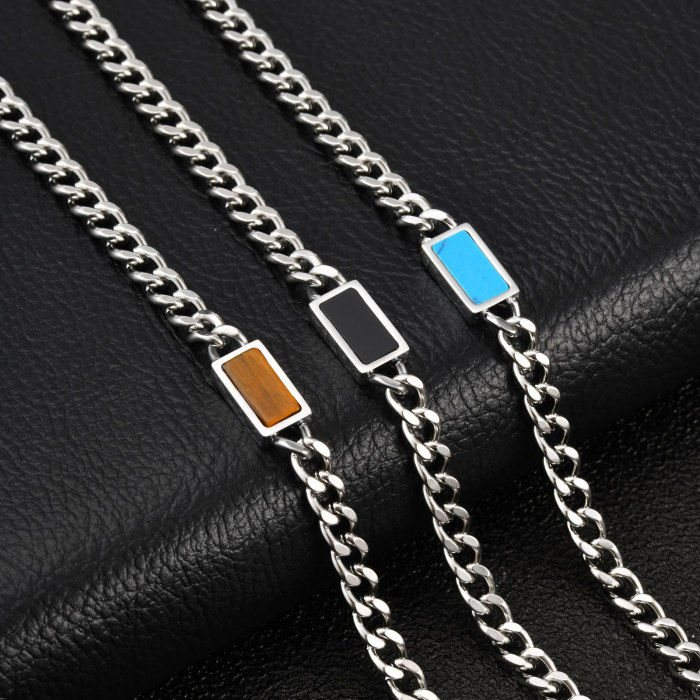 Wholesale Stainless Steel Gemstone Inlay Cuban Link Bracelets