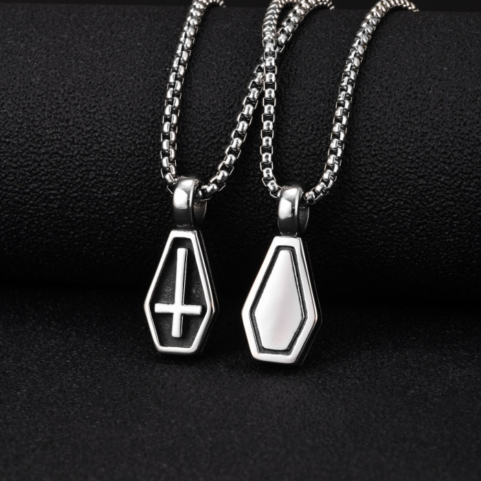 Wholesale Stainless Steel Coffin Cross Necklaces