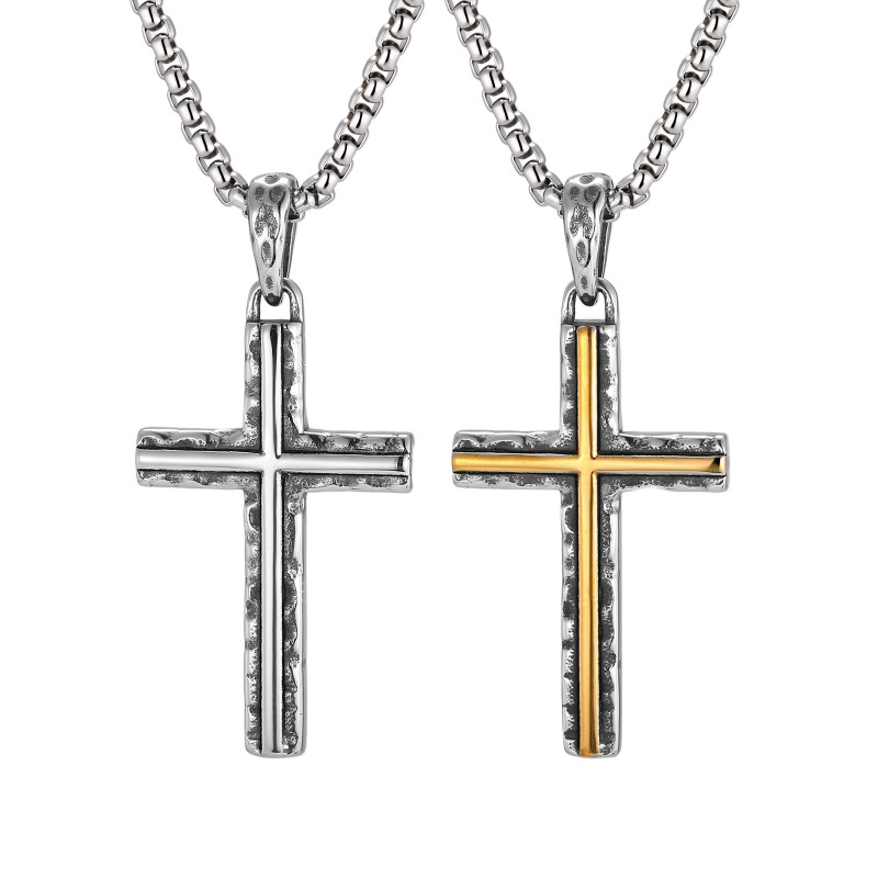 Wholesale Stainless Steel Hammered Cross Necklaces